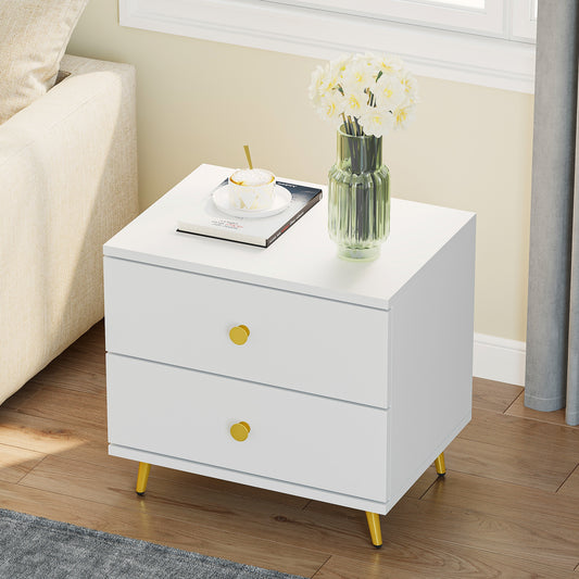 2 Stück Luxus-Doppel-Schubladen-Nachttisch mit goldenen Metallbeinen, multifunktionale Aufbewahrungstisch für Schlafzimmer/Wohnzimmer, Deko für das Bett, Raumorganisation, stilvolles Möbelstück, moderner Nachtkasten, langlebige Konstruktion, hochwertige