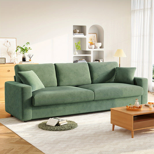 256cm Moderne Kordsofa für 4 Personen mit 2 Dekokissen