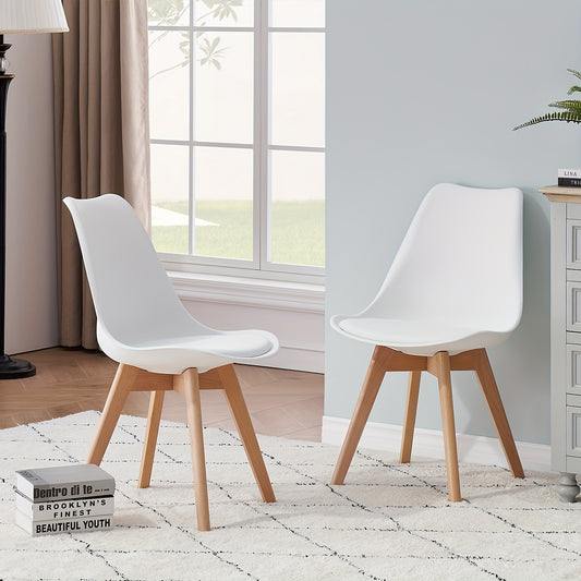 EGOOM Set aus 6 modernen skandinavischen weißen Esszimmerstühlen mit gepolsterter Sitzfläche & massiven Buchenholzbeinen - Hochwertige Polypropylen-  Bukenkonstruktion, leicht zu reinigende Oberflächen, ergonomische Rückenlehne – Ideal für Küche, Büro od