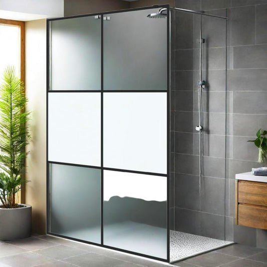 Duschabtrennung mit Schiebetür-Mechanismus - Rahmen in schwarz & Glaspaneele, robuste Konstruktion, halbmattes ESG-Sicherheitsglas (140x195 cm) - Moderne Badezimmer-Trennwand, leicht zu reinigende Panele für Nassbereiche, passt auf Standard-Badewannen, D