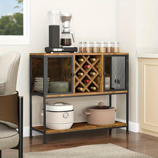 120x60cm Minimalistischer Beistelltisch - Moderner Metallrahmen & Multifunktionaler Couchtisch/Esszimmer-Schrank mit Glastür, Retro Nordischer Stil Platzsparendes Möbel für Wohn- und Esszimmer, Einfache Montage, Zeitgenössisches Design, Naturholzoptik