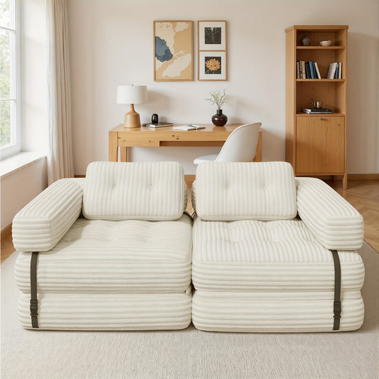 2-in-1 Einzel-Sessel Sofa mit L-förmigem Rückenlehne & Rutschfester Basis - Modernes Sofa Bett mit Kissen, Platzsparendes Design für Wohnzimmer, Schlafzimmer