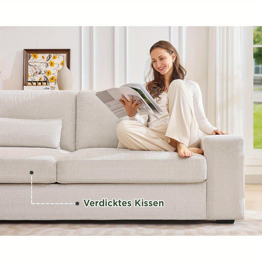 LUXOAK 220cm 3-Sitzer Beige Chenille Sofa - Tiefes Sitz mit Breiten Armlehnen & Einfache Montage, Modernes Design für Wohnzimmer & Schlafzimmer, Weiß, Schwammkissen, Holzrahmen, Kein Strombedarf, Sofastuhl, Zeitgenössisches Möbelstück, Langlebige Konstru