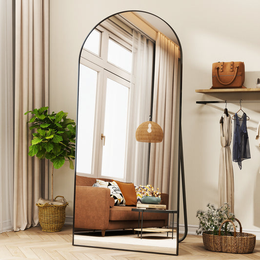 Ganzkörperspiegel 200x90 cm, Bogenförmiger Standspiegel mit Aluminiumrahmen – Großer Wandspiegel und Bodenspiegel zum Stehen, Anlehnen oder Aufhängen, für Schlafzimmer & Wohnzimmer, Gold/Schwarz